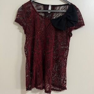 Bella D Women Crochet Lace Bow Top Medium Cut Away Whimsigoth Dark Fairy Festive